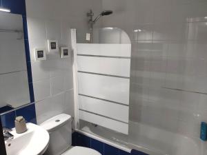 a bathroom with a shower and a toilet and a sink at Casa turística AZAHAR in Villablanca