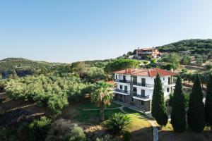 an aerial view of a house with trees at MUSES CHALKIDIKI #Skgbnb in Mesochórion