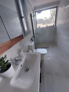 ニドリにあるVilla Ninemiaの洗面台、トイレ、窓のあるバスルーム