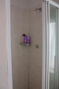 a bathroom with a shower with a shower curtain at Yellowwood Place in Bettyʼs Bay +57 photos