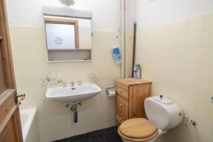 ein Badezimmer mit Toilette und Waschbecken in der Unterkunft Chesa San Gian first floor - Celerina in Celerina + 17 Fotos