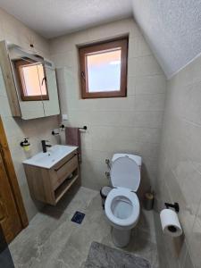 a bathroom with a toilet and a sink and a window at Durmitor Horizons in Žabljak +32 photos