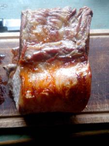a piece of meat sitting on top of a table at La vallée de Gaïa in Saint-Hilaire-de-Lavit