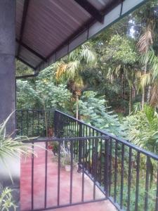 a view of a garden from a balcony at Ella Woodland 3 Arch Cottage in Ella