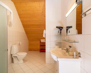 トラカイにあるSlėnis Trakuoseのトイレと洗面台を備えた白いバスルーム +151枚の写真