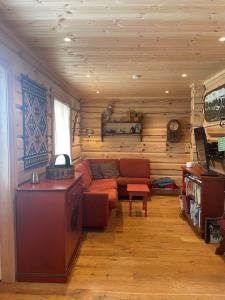 a living room with a couch and a tv at Blazerbu Four-Bedroom Chalet in Hol