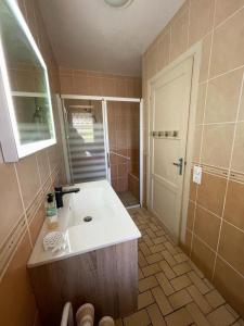 a bathroom with a sink and a shower at Maison familiale au coeur des Vosges in Aumontzey +16 photos