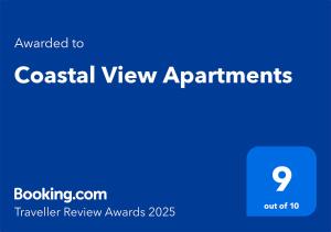 Certifikát, hodnocení, plakát nebo jiný dokument vystavený v ubytování Coastal View Apartments
