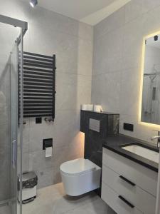 a bathroom with a toilet and a sink at Hotel-24 in Płock