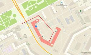 a map with a red line on it at Doba In Ua Peremoga Apartments in Dnipro