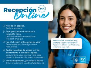 a woman wearing a headset with a sign that reads receptionine at RVApartaments Escala Brava in L'Escala +39 photos