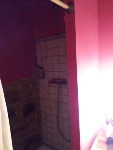 a bathroom with a shower in a pink wall at Carpe Diem in Navaridas