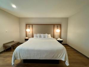 un grand lit dans une chambre d'hôtel avec deux lampes dans l'établissement Fairfield Inn Sacramento Cal Expo, à Sacramento