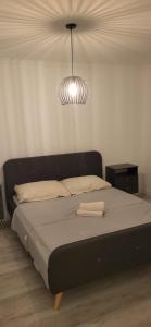 a bedroom with a large bed with a light at Apartman Lala in Sarajevo