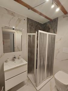 a bathroom with a shower and a sink and a toilet at Casa GRAZIA in Reggio Calabria