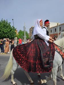 a woman in a dress riding a horse in a parade at B&b Il Giardinetto in Selargius
