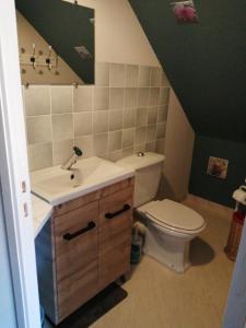 a bathroom with a sink and a toilet in a attic at Eliane in Le Mans