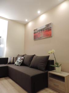 a living room with a couch and a painting on the wall at Apartament Violet in Krosno