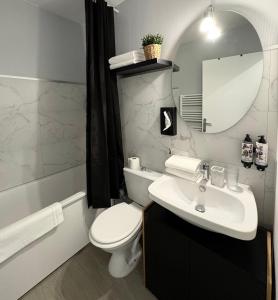 a bathroom with a sink and a toilet and a mirror at Studio Galerie 473 L'art de vivre à Metz in Metz