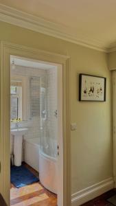 a bathroom with a tub and a sink at Mallview cottage in Armagh +11 photos