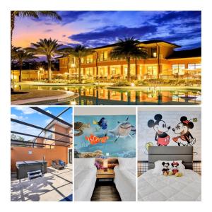 un collage de cuatro fotos de una casa en Beautiful 3 Bedroom Villa with Private Hot Tub, 10 mins to Disney!, en Kissimmee