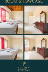 a room with two beds and a dresser and a mirror at Seaview Chateau in Montego Bay
