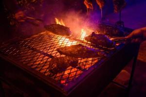 a grill with meat cooking on top of it at Aqua Bliss Resort & Villa Bentota in Bentota