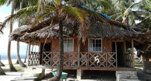 a small hut on the beach with palm trees at CABAÑAS San-Blas PANAMÁ GUNAYALA-TRAVEL in Warsobtugua