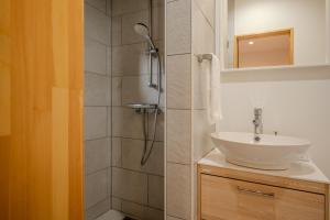 Un baño con lavabo y ducha en Dennojo, en Nozawa Onsen 42 fotos más