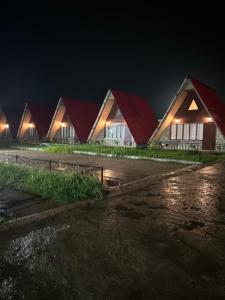 a row of buildings at night with lights on at Sylwan-O Sunrise Homestay And Restaurant in Shillong