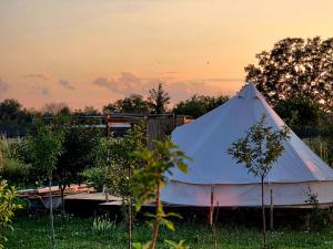 a large white tent in a field with trees at Kama Retreat in Kerpenyest