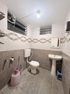 a bathroom with a toilet and a sink at 1BHK Opposite Mysore zoo, Kamadhenu Homestay in Mysore