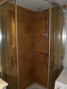 a shower with a glass door in a bathroom at Apartment Andrija in Vrbnik