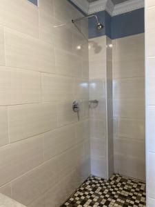 a bathroom with a shower with a glass door at Aloes Lodge in Pitseng +30 photos