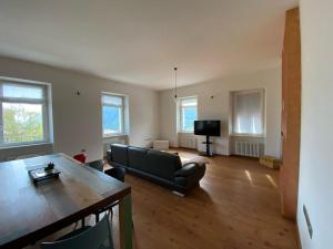 a living room with a couch and a table at Balina apartment in Tenno