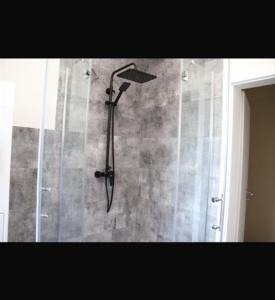a shower with a shower head in a bathroom at FeWo, Unterkunft für Dienstreisen Unterkunft in Rehau, DE in Rehau