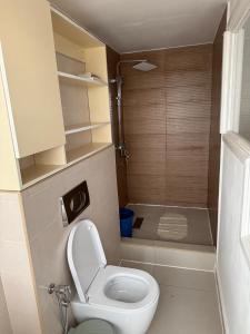 a small bathroom with a toilet and a shower at Horizon d'Ankadifotsy in Antananarivo +11 photos