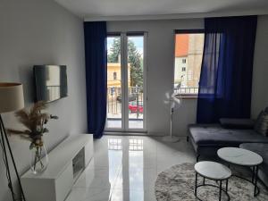 a living room with a couch and a table at DS Apartament in Bolesławiec