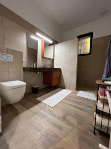 ein Badezimmer mit Toilette und Waschbecken in der Unterkunft Maison Villa Santina in Piquecos