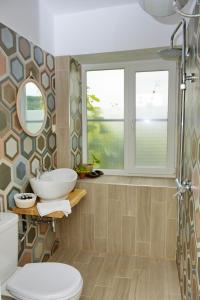 a bathroom with a toilet and a sink and a window at Villa Vin Santo in Vinarovo +66 photos