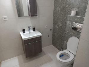 a bathroom with a sink and a toilet at Central apartment's in Trikala 2 in Tríkala