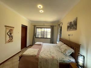 ein Schlafzimmer mit einem Bett und einem Fenster in der Unterkunft Emmalanta Homes in Arusha