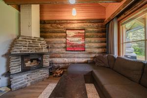 Una sala de estar con un sofá y una chimenea. en NordNest by Aavalevi, en Levi