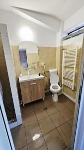 a bathroom with a toilet and a sink at Apartamente elegante in regim hotelier in Iaşi