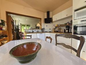 eine Küche mit einer Schüssel auf einer Theke in der Unterkunft Grande maison calme proche centre terrasse jardin in Besançon