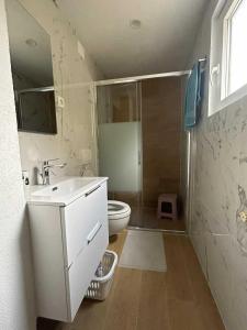 a bathroom with a sink and a toilet at Apartment Tonc in Kobarid