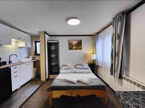 a bedroom with a bed with two pillows on it at U Białasów in Małe Ciche