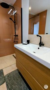 a bathroom with a sink and a shower at Le coin caché in Arnay-le-Duc