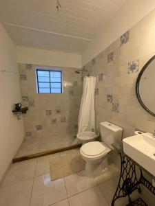 une salle de bains avec toilettes, douche et lavabo dans l'établissement Casa de pueblo, à Cañada Rosquín 28 autres photos