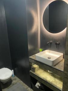 a bathroom with a sink and a toilet at Студія, апартаменти Cozy Classic in Myrhorod